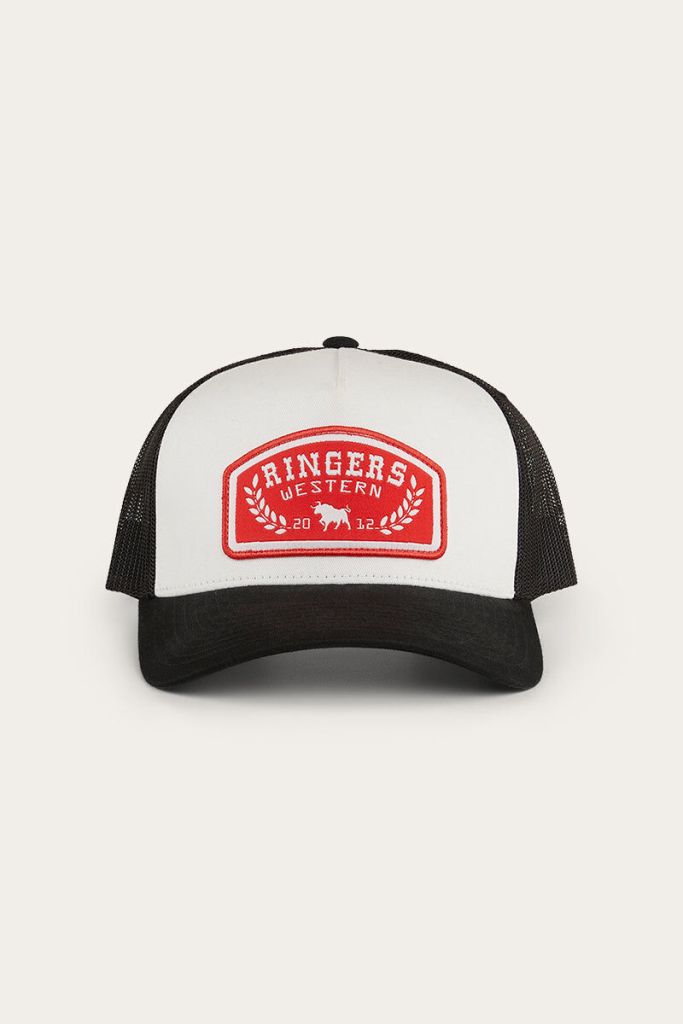 ringers western wheatbelt trucker baseball cap hat in white/red ringers western wheatbelt trucker baseball cap hat in white/red