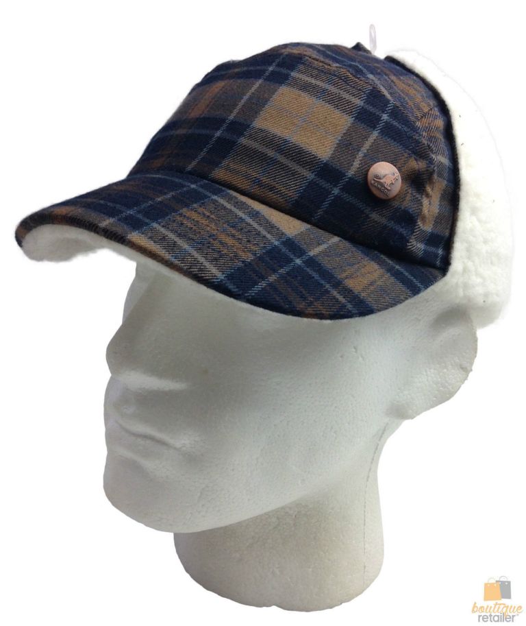 kangol plaid supre ushanka sherpa chullo lined hat warm winter ear trapper flying navy/khaki l/xl