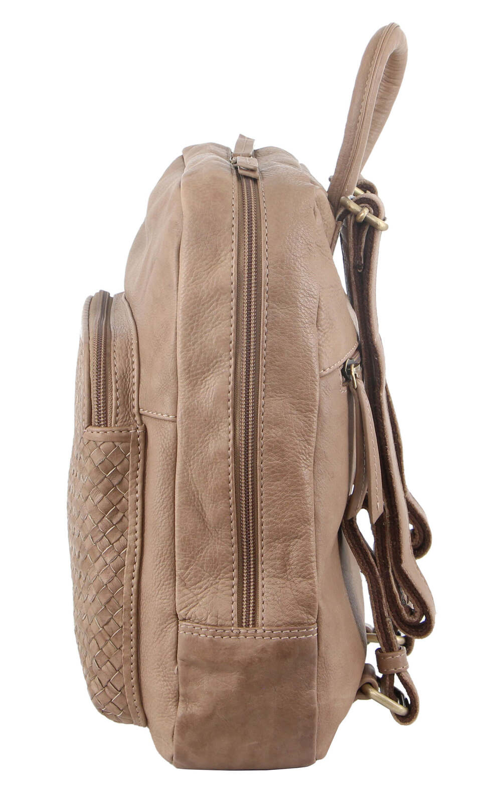 pierre cardin womens woven leather backpack bag taupe