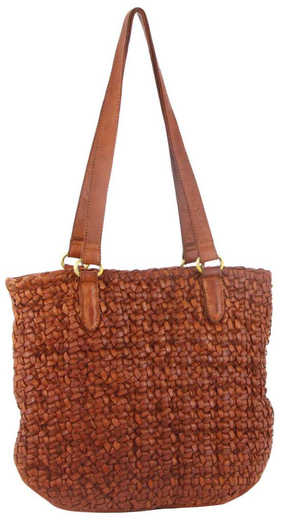 pierre cardin woven leather ladies shoulder bag travel carry cognac