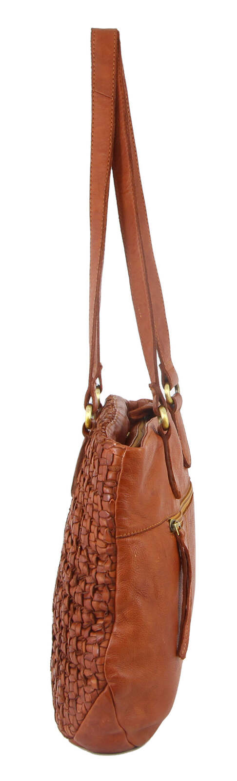 pierre cardin woven leather ladies shoulder bag travel carry cognac