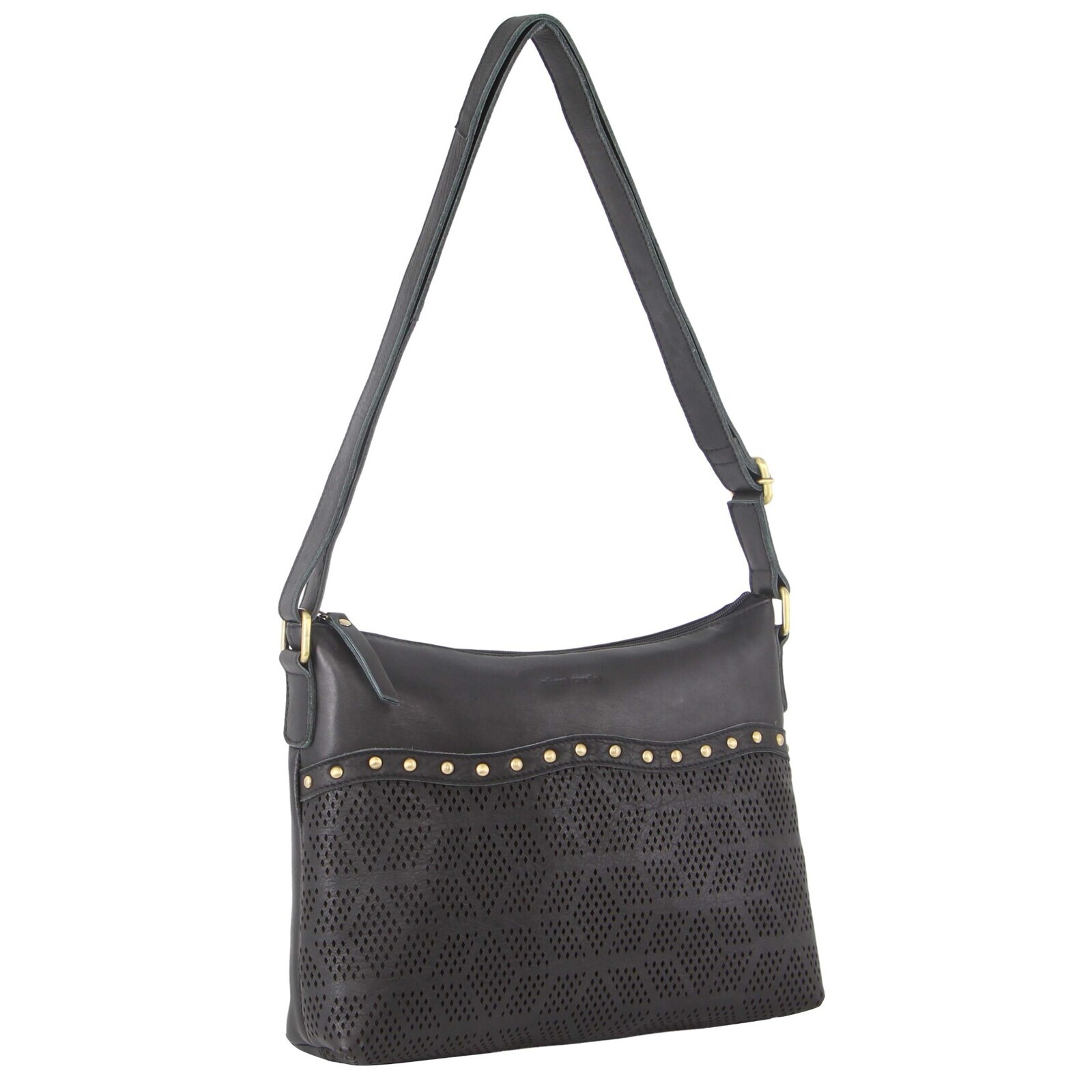 pierre cardin womens leather perforated cross body bag with stud detailing black