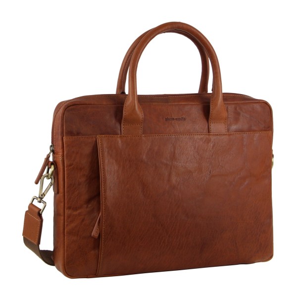 pierre cardin leather multi handle 15 laptop computer bag tan"