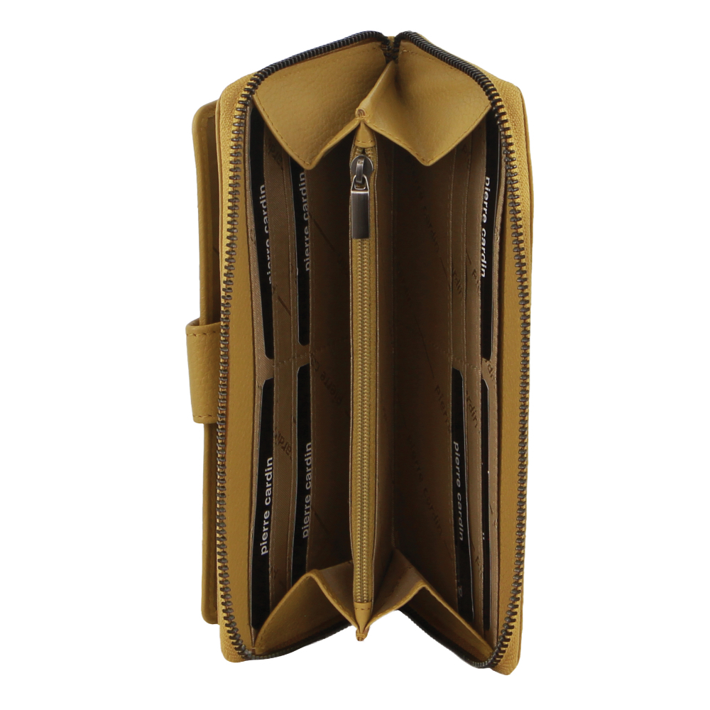 pierre cardin womens leather zip around wallet rfid blocking w/ wristlet in zinc yellow