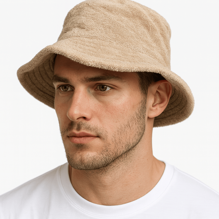 stingy brim terry towelling bucket hat daggy fishing camping lad cap 100% cotton beige l/xl