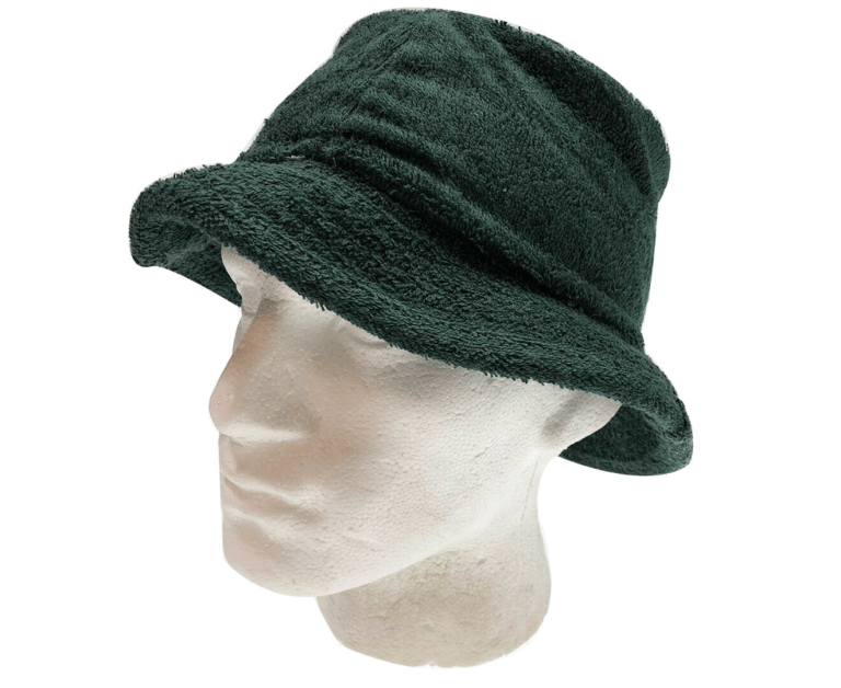 stingy brim terry towelling bucket hat daggy fishing camping lad cap 100% cotton bottle green s/m