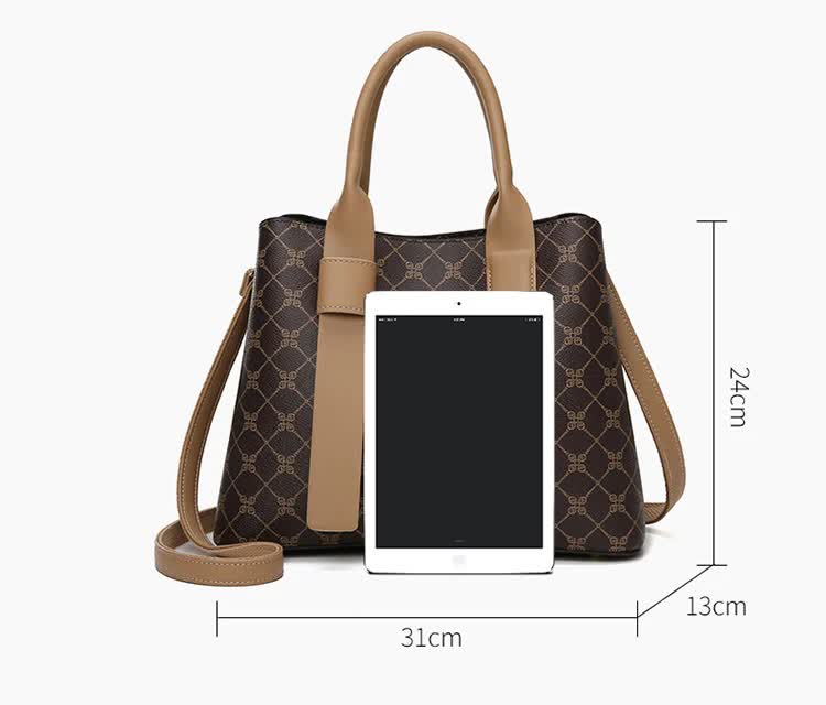 off white and brown retro fashion handbag elegant tote with large capacity for work and daily use