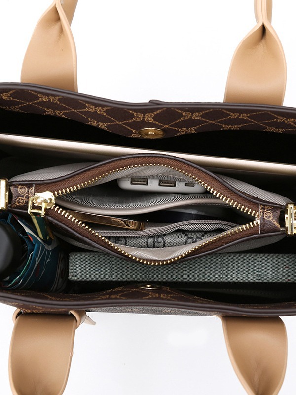 light brown and brown retro fashion handbag elegant tote with large capacity for work and daily use
