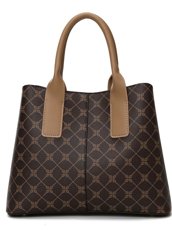 light brown and brown retro fashion handbag elegant tote with large capacity for work and daily use