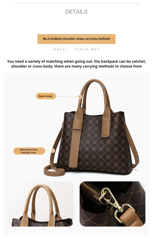 light brown and brown retro fashion handbag elegant tote with large capacity for work and daily use