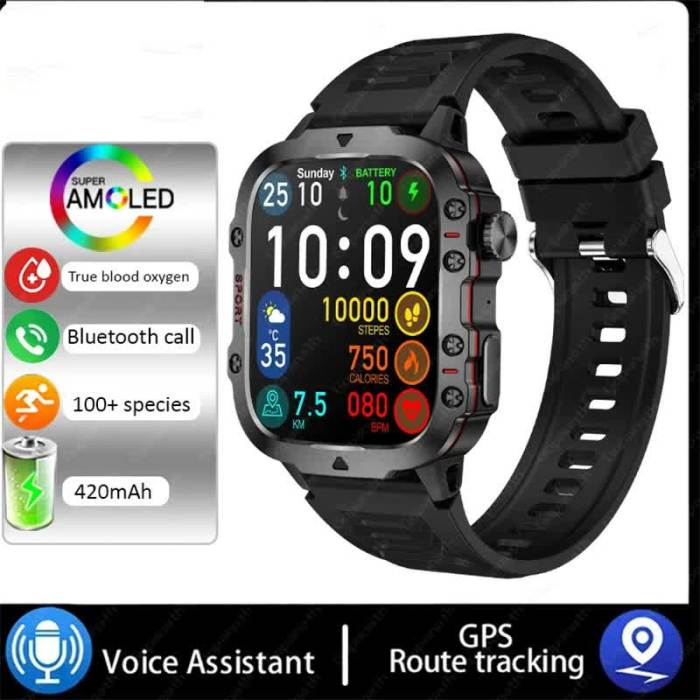 beige rugged smart fitness watch waterproof, multi sport modes, and health tracking