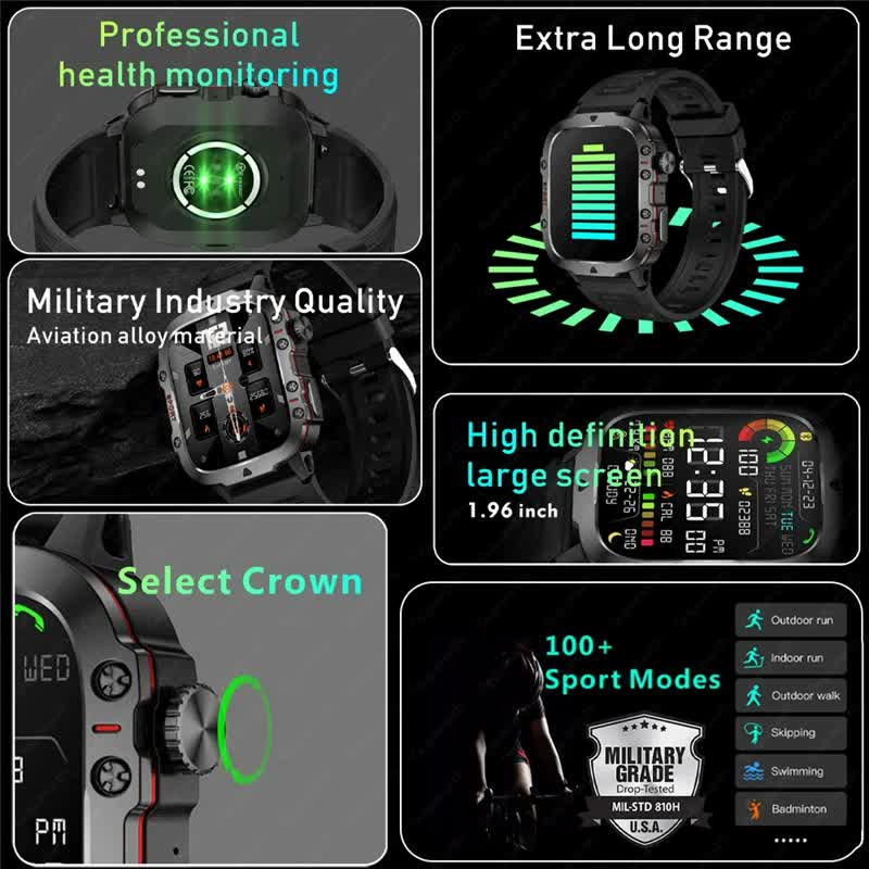 beige rugged smart fitness watch waterproof, multi sport modes, and health tracking