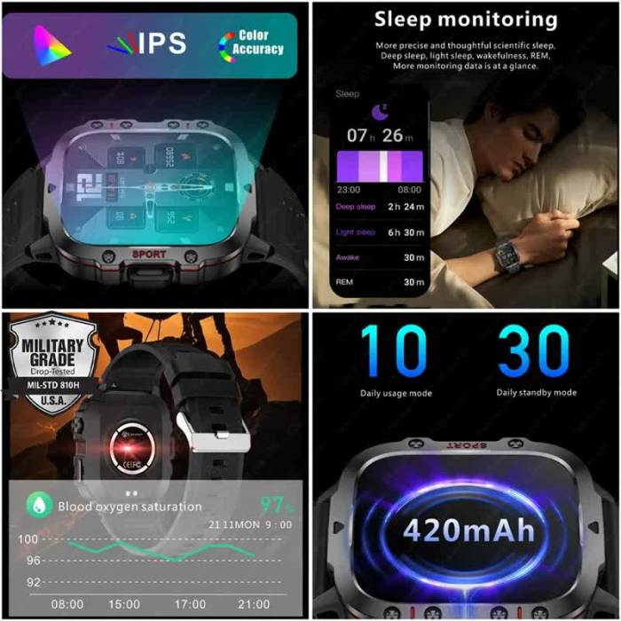 beige rugged smart fitness watch waterproof, multi sport modes, and health tracking