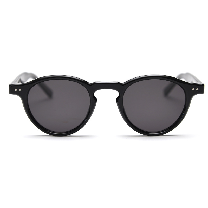 black retro round polarized sunglasses black frame fashion uv protection