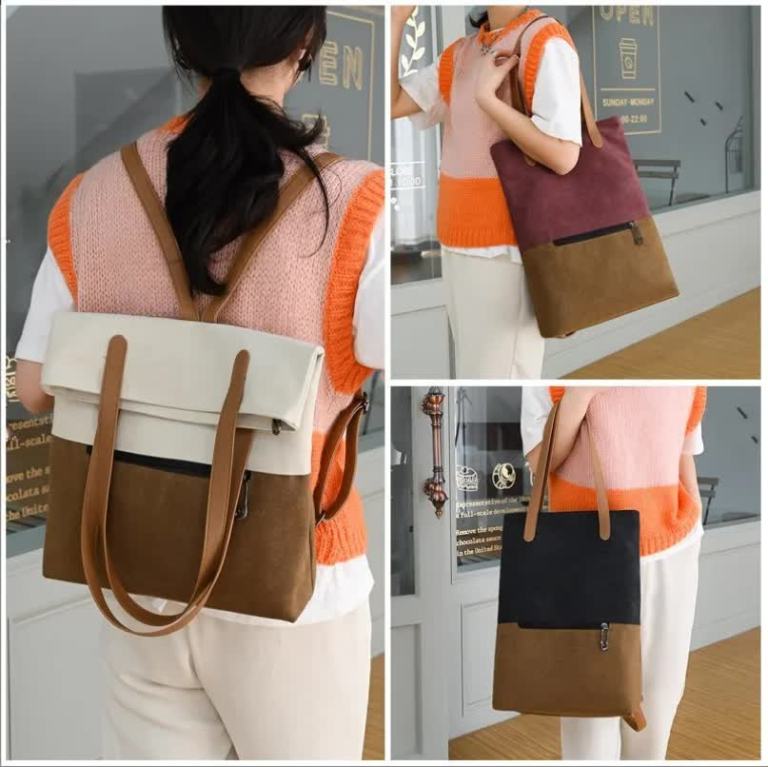dark cyan and brown canvas tote bag for women multi use shoulder handbag & backpack, large capacity, 30x10x40cm dark cyan and brown canvas tote bag for women multi use shoulder handbag & backpack, large capacity, 30x10x40cm