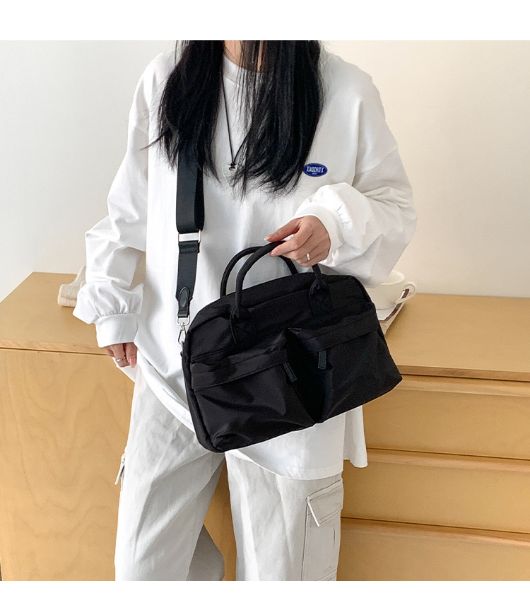 white casual nylon tote bag lightweight korean style crossbody bag, large capacity