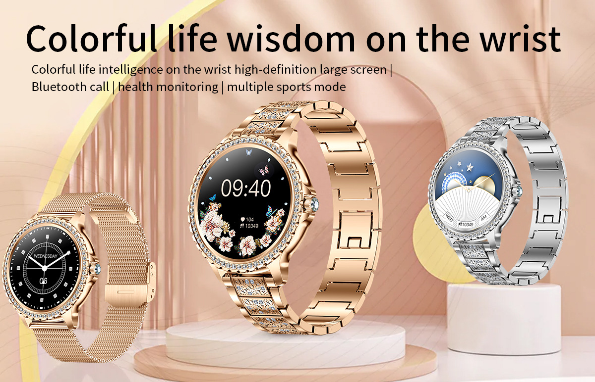 elegant women's smartwatch,hd touchscreen, bluetooth calls, health monitoring(gold)