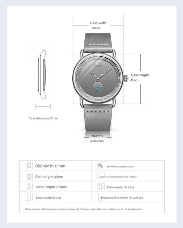 blue elegant men's watch with leather band small seconds, onion crown detail blue elegant men's watch with leather band small seconds, onion crown detail