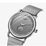 silver shell black face elegant men's watch with leather band small seconds, onion crown detail