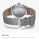 silver shell black face elegant men's watch with leather band small seconds, onion crown detail