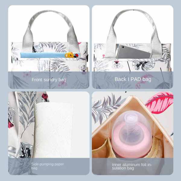grey versatile nappy bag tote lightweight diaper bag with insulated pocket & crossbody strap