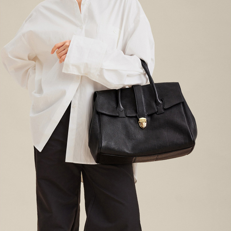 size xl coffee elegant women's leather briefcase tote vintage style large capacity commuter handbag premium cowhide leather