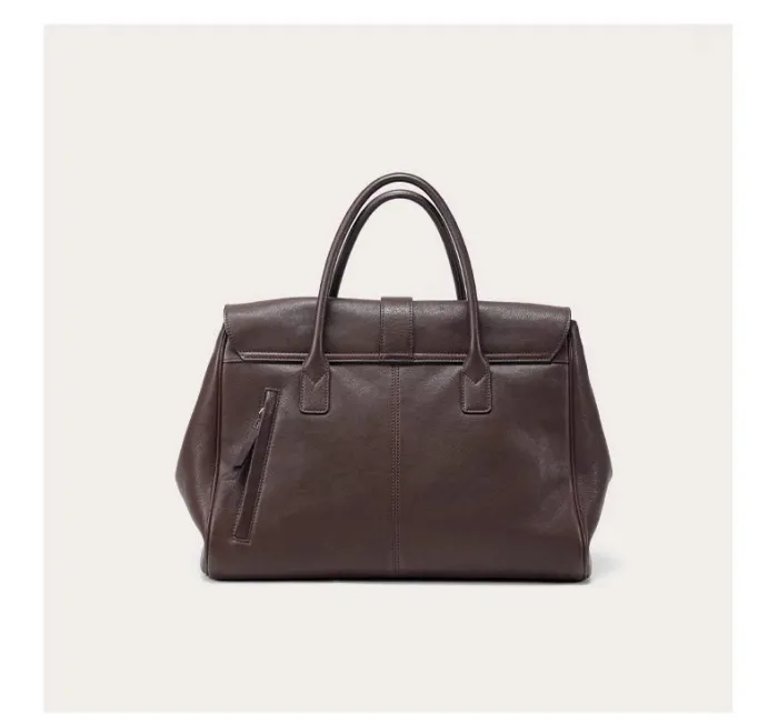size l brown elegant women's leather briefcase tote vintage style large capacity commuter handbag premium cowhide leather