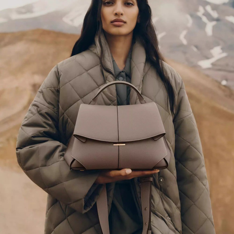 brown elegant womens genuine cowhide leather top handle satchel chic flap crossbody shoulder bag