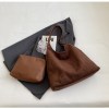 wine red chic faux suede tote bag with matching pouch | large capacity slouchy shoulder bag