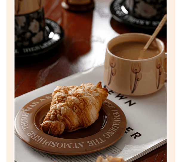 brown tulip elegant ceramic coffee cup & saucer set couples gift box, premium wedding & bridesmaid favor, high end exquisite design