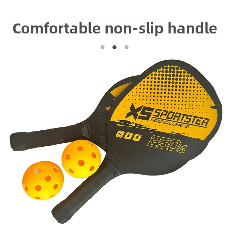 yellow pickleball paddles set of 2 lightweight wood rackets with 4 pickleballs and carry bag outdoor sports equipment for beginners