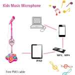 pink kids star karaoke microphone stand adjustable height music toy with flashing lights and mp3 connectivity for boys and girls