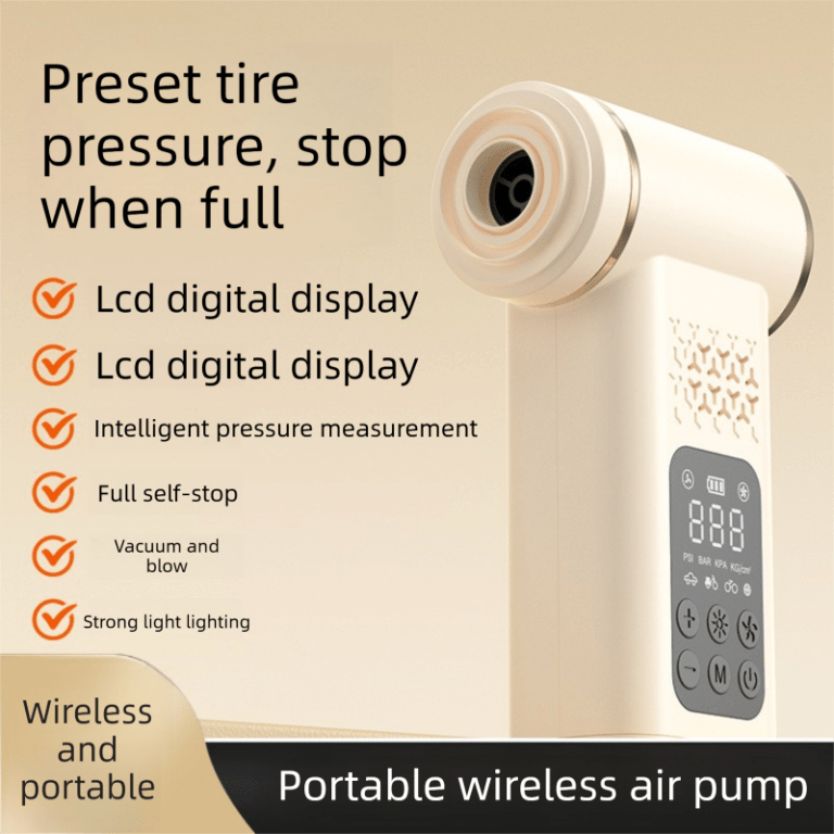 black 4 in 1 car vacuum cleaner and tyre inflator portable cordless air pump with led light and digital pressure gauge