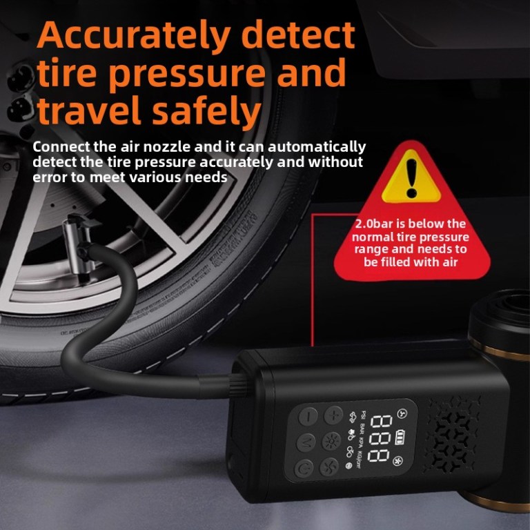 black 4 in 1 car vacuum cleaner and tyre inflator portable cordless air pump with led light and digital pressure gauge
