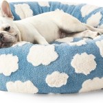 50cm round pet bed brown & white checkerboard soft plush donut cuddler for small dogs & cats calming anxiety relief & all season comfort
