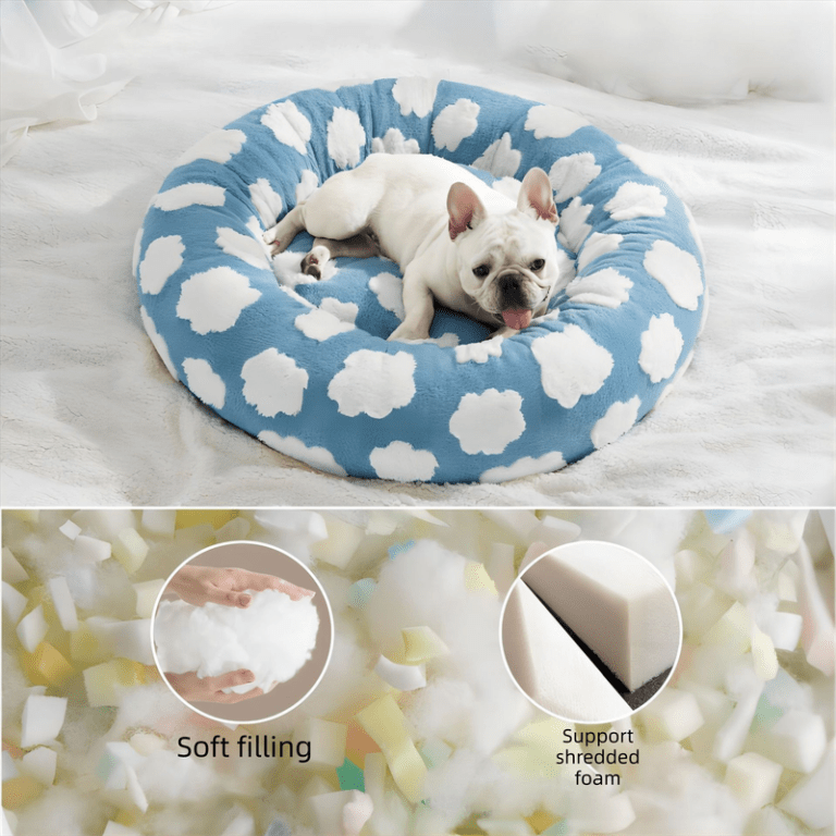 50cm round pet bed brown & white checkerboard soft plush donut cuddler for small dogs & cats calming anxiety relief & all season comfort