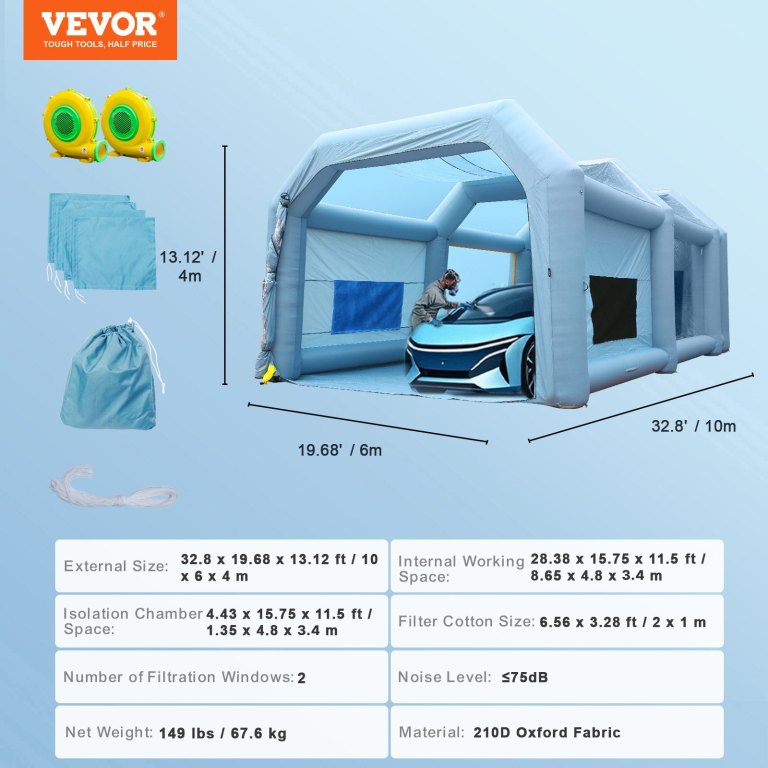 vevor inflatable paint booth, 10x6x4m inflatable spray booth, high powerful 950w+1100w blowers spray booth tent, car paint tent air filter system for car parking tent workstation motorcycle garage vevor inflatable paint booth, 10x6x4m inflatable spray booth, high powerful 950w+1100w blowers spray booth tent, car paint tent air filter system for car parking tent workstation motorcycle garage