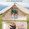 vevor inflatable tents for camping, 3 5 person easy setup blow up tent with hand pump, 300d oxford 4 season glamping tent with canopy, stove jack, 2 doors & 2 mesh windows (storage bag included)