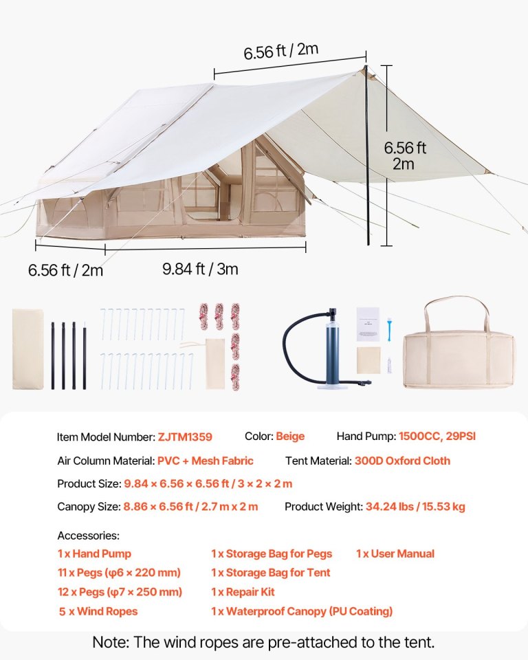 vevor inflatable tents for camping, 3 5 person easy setup blow up tent with hand pump, 300d oxford 4 season glamping tent with canopy, stove jack, 2 doors & 2 mesh windows (storage bag included) vevor inflatable tents for camping, 3 5 person easy setup blow up tent with hand pump, 300d oxford 4 season glamping tent with canopy, stove jack, 2 doors & 2 mesh windows (storage bag included)