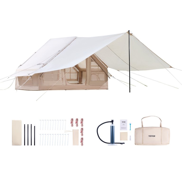 vevor inflatable tents for camping, 3 5 person easy setup blow up tent with hand pump, 300d oxford 4 season glamping tent with canopy, stove jack, 2 doors & 2 mesh windows (storage bag included) vevor inflatable tents for camping, 3 5 person easy setup blow up tent with hand pump, 300d oxford 4 season glamping tent with canopy, stove jack, 2 doors & 2 mesh windows (storage bag included)
