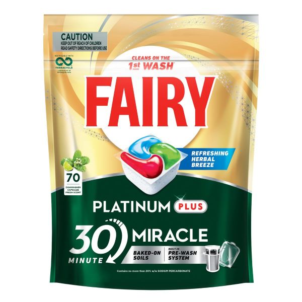 fairy platinum plus x 70 herbal breeze dishwasher tablets