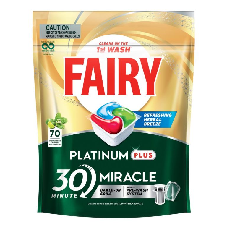 fairy platinum plus x 70 herbal breeze dishwasher tablets