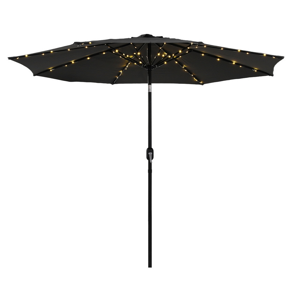 instahut outdoor umbrella 2.9m market umbrella with string light tilt black