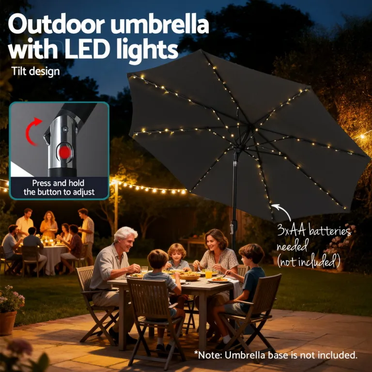 instahut outdoor umbrella 2.9m market umbrella with string light tilt charcoal shade instahut outdoor umbrella 2.9m market umbrella with string light tilt charcoal shade