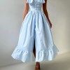 Bornlads Women's 2025 Summer New Striped Dress Button Front Slim Fitted Waist Midi Dress Flutter Sleeves Side Slit 3