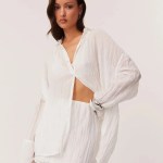 bornlads 2026 spring summer new shirt skirt set ruffled texture sheer shirt mini skirt vacation lazy style two piece outfit Bornlads 2026 Spring Summer New Shirt Skirt Set Ruffled Texture Sheer Shirt Mini Skirt Vacation Lazy Style Two Piece Outfit 3