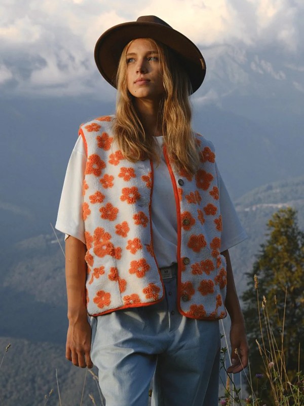 Bornlads Womens Autumn Winter New Fleece Open Front Printed Vest Warm Stylish Loose Chic Sleeveless Jacket 6