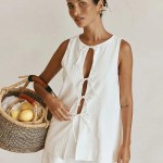 bornlads 2026 summer new sleeveless top mini skirt set women's round neck open front tie top a line skirt two piece outfit Bornlads 2026 Summer New Sleeveless Top Mini Skirt Set Women's Round Neck Open Front Tie Top A Line Skirt Two Piece Outfit 1