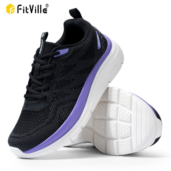 FitVille Women's Shoes Wide Width Walking Casual Shoes Thick Sole Lightweight Sneakers for Swollen Feet Relieve Toe Pain 1