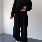 Bornlads Autumn Winter Soft Hoodie Set Women's Drop Shoulder Loose Hoodie Relaxed Pullover Long Pants Set 6